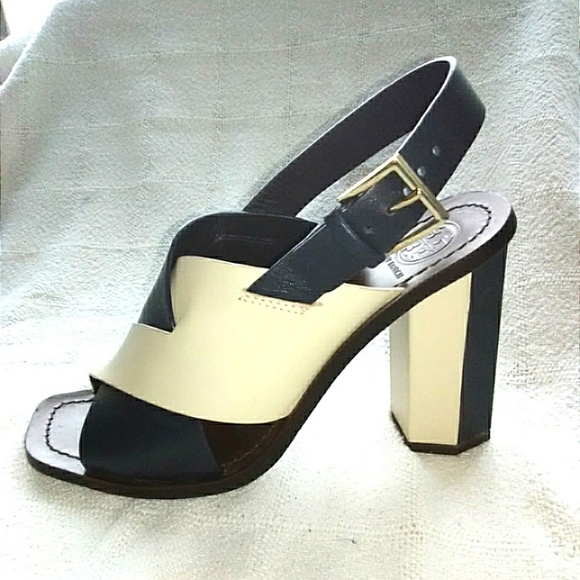 Tory Burch Shoes - Tory Burch Black and Beige Sling Back Sandal 7M